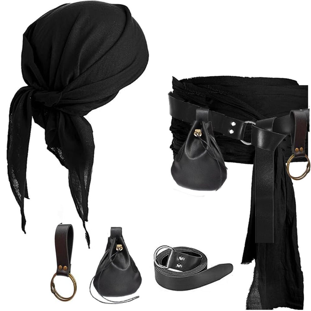1835 Pirate Costume Head Scarf Bandana Hat Waist Sash Medieval